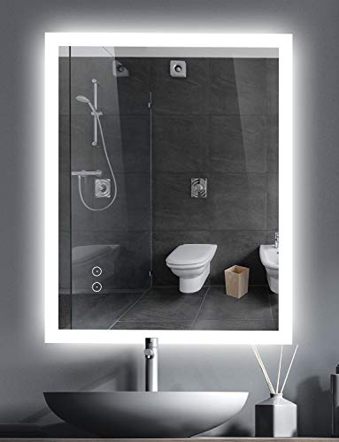 SHENGLANG 18x24 inch LED Bathroom Wall Mounted Mirror Anti Fog Dimmable Memory Makeup