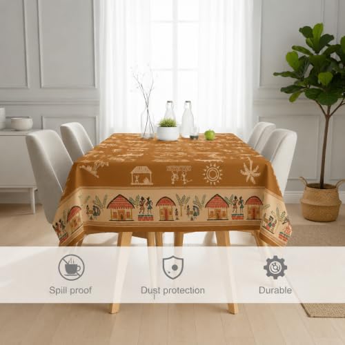 Image of STITCHNEST Cotton Slub Table Cover for 6 Seater Dining Table|54 x 78 Inches, Digitally Printed|Durable, Washable & Fade-Resistant Fabric