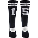 Number Socks, Colorfox Custom Teen Team Number Sports Mid Calf Crew Socks for Boys Girls 1 Pair Black