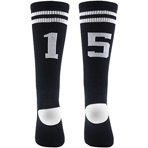Colorfox Number Socks, Custom Teen Team Number Sports Mid Calf Crew Socks for Boys Girls 1 Pair Black