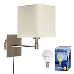 MiniSun | Modern Cream Polycotton Brushed Chrome Wall Light | Wall Lamps & Sconces, Home Décor & Improvement Essential | Includes a 4W LED Bulb [3000K Warm White] | Mains Wired