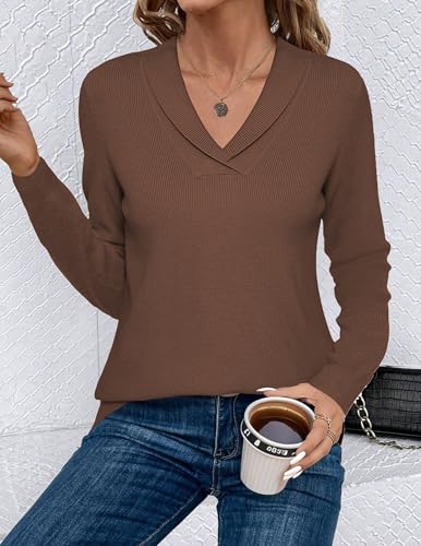 Image of Zeagoo Womens Sweaters Fall Fashion 2025 Long Sleeve Tops V Neck Business Casual Collared Knit Tunic Pullover Outfits