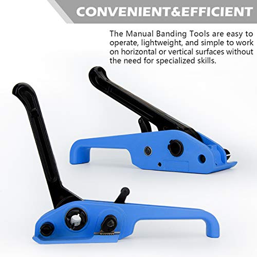 Image of MYFAMIREA Heavy Duty Poly Strapping Tensioner and Cutter Manual Banding Tools Windlass for 1 /2 inch -3 /4 inch Width Polyester Polyproplyn Strap (Venecian Blue)