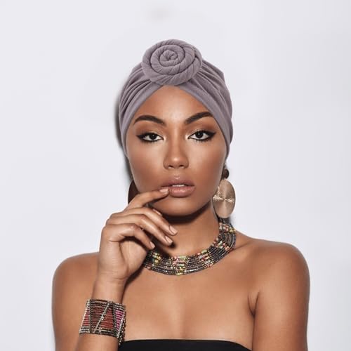Image of DRESHOW 5 Pack Knotted Headwraps for Women African Turban Pre-Knotted Beanie Headwraps Hair Covers