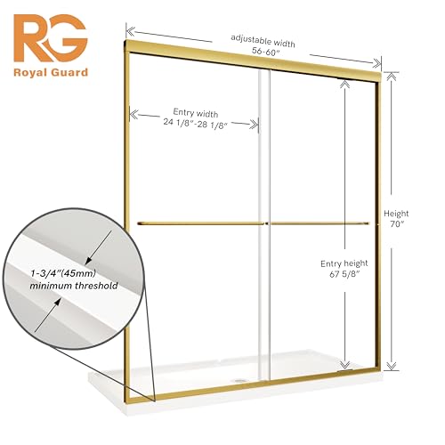 Image of Royal Guard Double Sliding Shower Door,56-60 inch W x 70 inch H，Brush Gold