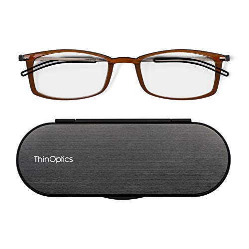 Image of ThinOptics Connect Ultra-Thin Reading Glasses with Magnetic Case Attaches to Phone - Rectangular Readers - Unisex for Men & Woman - 1.0 1.5 2.0 2.5 3.0 Strength