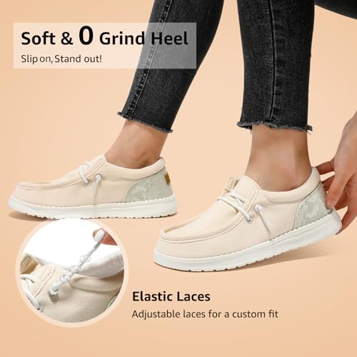 Image of STQ Slip on Canvas Shoes for Women's Arch Support Loafers Comfort Orthopedic Sneakers for Foot Pain Relief Beige US 9