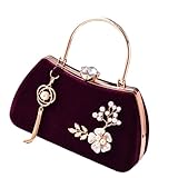 Delicado bolso cruzado con detalle floral para bodas, fiestas, salidas nocturnas y celebraciones, elegante bolso de noche para mujer, ciruela, One Size