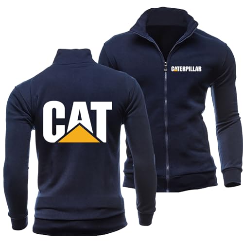 JUMBOZ Veste Travail Homme Fermeture Éclair Ca.ter-Pillar, Bomber Blouson à Col Montant, Manteau Classique Casual avec Poche -Dark Blue||XXL