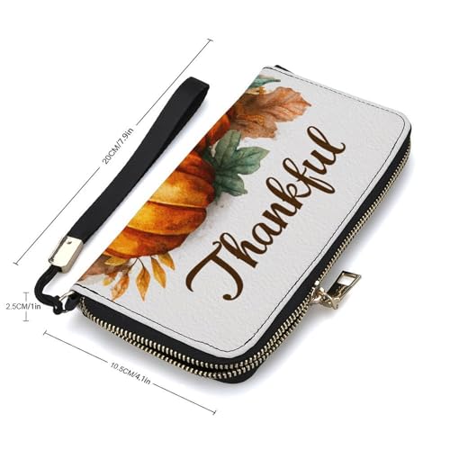 Watercolor Pumpkins And Leaves PU Leather Clutch Long Bifold Wallet, Coin Purse Credit Pass Case, Durable Card-Holder Money Storage for Women Men2