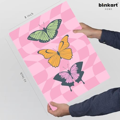 Image of BLINKART Butterflies Aesthetic Modern Art Walls With Frame | Natural Wood Texture | Living Room Bedroom Office Wall Decoration | Poster Home Decor Frames Wall Bedroom | 12x8 Inches (D572)