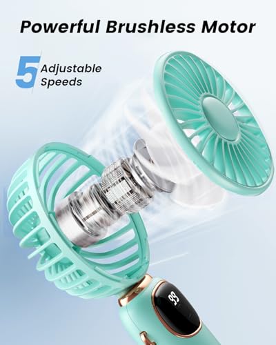 Image of coldSky Portable Handheld Fan, 4000mAh Battery Operated Fan with LED Display, Handheld /Neck /Desk 3 in 1 Personal Small Fans, 90 Foldable Desk Fan with Base, 5 Speed Makeup Lash Fan for Women Green