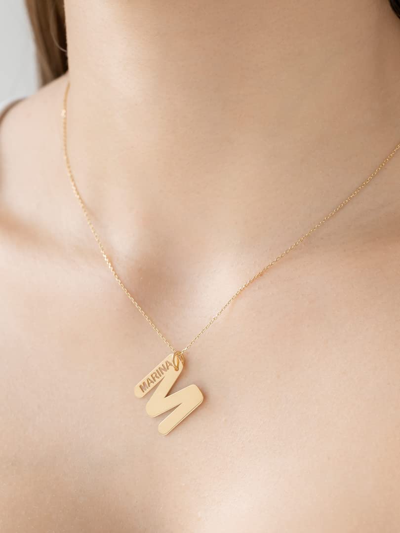 Colgante Inicial con Nombre Personalizado - Plata de Ley 925/1000 con Baño en Oro 18Kt para Mujer o Niña con Cadena Forzada en 45cm + Alargador - Collar con Letra