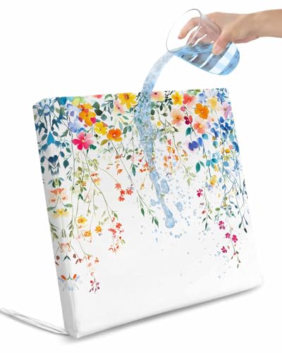 2 Pack Flower Leaf Waterproof Cushion Covers with Ties, Outdoor Patio Chaise Lounge Chair Seat Cushion Slip Covers Replacement(Only Cover) Country Style Colored Flower Branch Plant 22