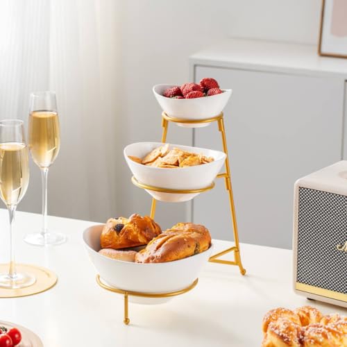 Vencier 3-Tier Serving Bowl Set – Elegant Food Display Stand for Snacks, Desserts, and Party Presentation (White/Gold) - Cosy Home Interiors Vencier 3-Tier Serving Bowl Set – Elegant Food Display Stand for Snacks, Desserts, and Party Presentation (White/Gold) - Image 5