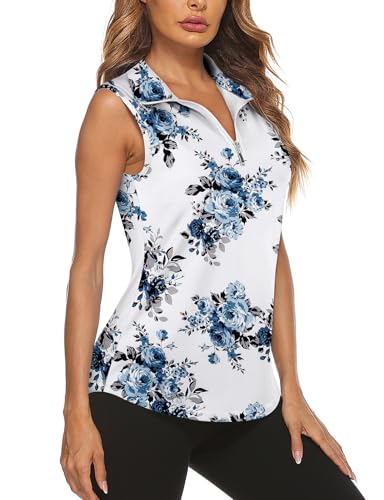 Image of Koscacy Women's Sleeveless Golf Tennis Polo Shirts Zip Up Dry Fit Workout Tank Tops Athletic Shirt
