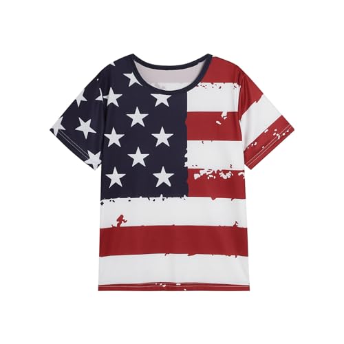 Boys Girls Red White Blue Star Striped T-Shirt American Flag Patriotic Shirt Kids Tee Tops 6 Years