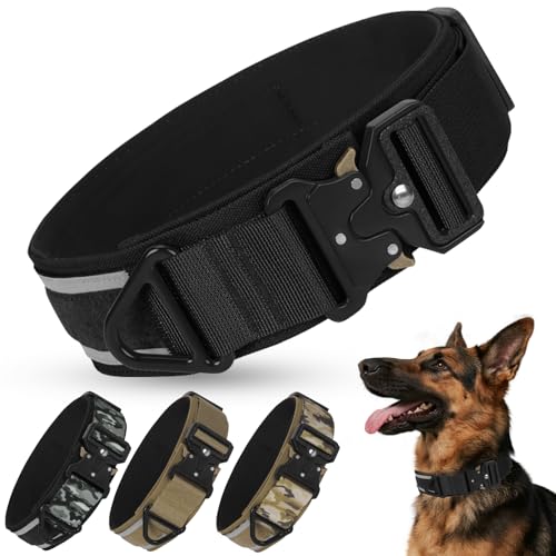 Taktisches Hundehalsband Reflektierend mit Metallschnalle, Weich Gepolstertes Nylon Hundehalsband 5cm Breit Verstellbare Halsband für Mittlere Große Hunde Jagd Training Freizeit Outdoor