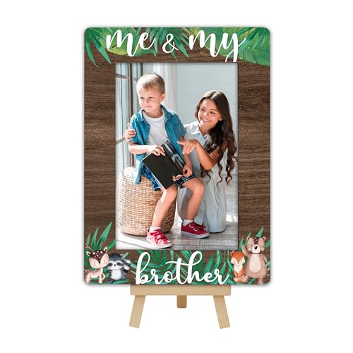 Oxrun Woodland Animals Photo Frame, Me & My Brother Wooden Picture Frame With Easel cover