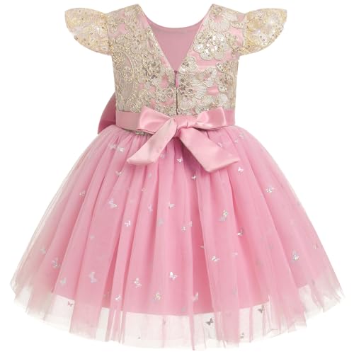 IBTOM CASTLE Toddler Baby Girl Tulle Tutu Dresses Flutter Sleeve Floral Sequins Butterfly Wedding Birthday Party Pageant Gown3