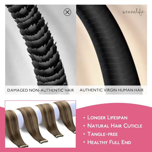 Image of WENNALIFE Tape in Hair Extensions Human Hair Balayage Chocolate Brown to Caramel Blonde Tape in Extensions, 10pcs 30g 20 inch