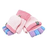 EZSTAX Unisex Jungen Mädchen Halbfinger Handschuhe fingerlose Handschuhe Fäugstlinge warme halbe Finger Strick Handschuhe mit Flip Top,Rosa,5-10 Jahren