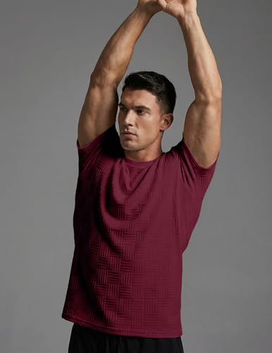 Image of JMIERR Mens T-Shirt Casual Stretch Solid Crewneck Short Sleeve Tees Textured Shirts