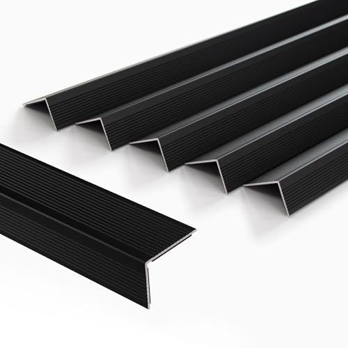 5-Pack 36 Inch Aluminum Peel and Stick Stair Nosing, Matte Black Staircase Step Treads Anti-Slip Stair Edge Protector, Waterproof Self Adhesive Stair Nose Molding Trim for Outdoor & Indoor