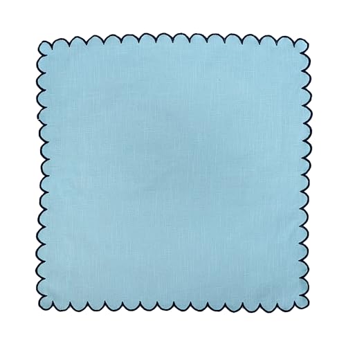 Image of FINGERCRAFT Scallop Edge Cloth Napkins | Set of 6 | 20x20 Inches | 100% Cotton | Table Napkins for Any Occasion | Washable, Perfect for Parties and Everyday Use (Aqua Slub, Set of 6)