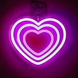 Heart Neon Sign Acrylic, Attivolife Pink Blue 3 Color LED Art Lamp with Dimmable USB Powered, Love Shaped Colorful Neon Light for Girl's Room, Party, Lover, Wedding Wall Table Decor