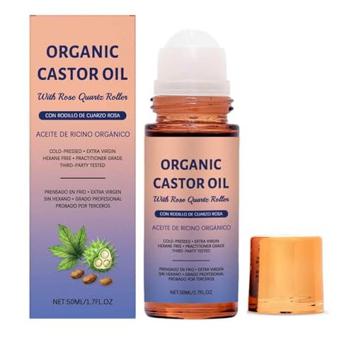 Aceite de ricino orgánico con rodillo de cuarzo rosa, Roll-on de aceite de ricino orgánico, ingredientes naturales (1pcs)