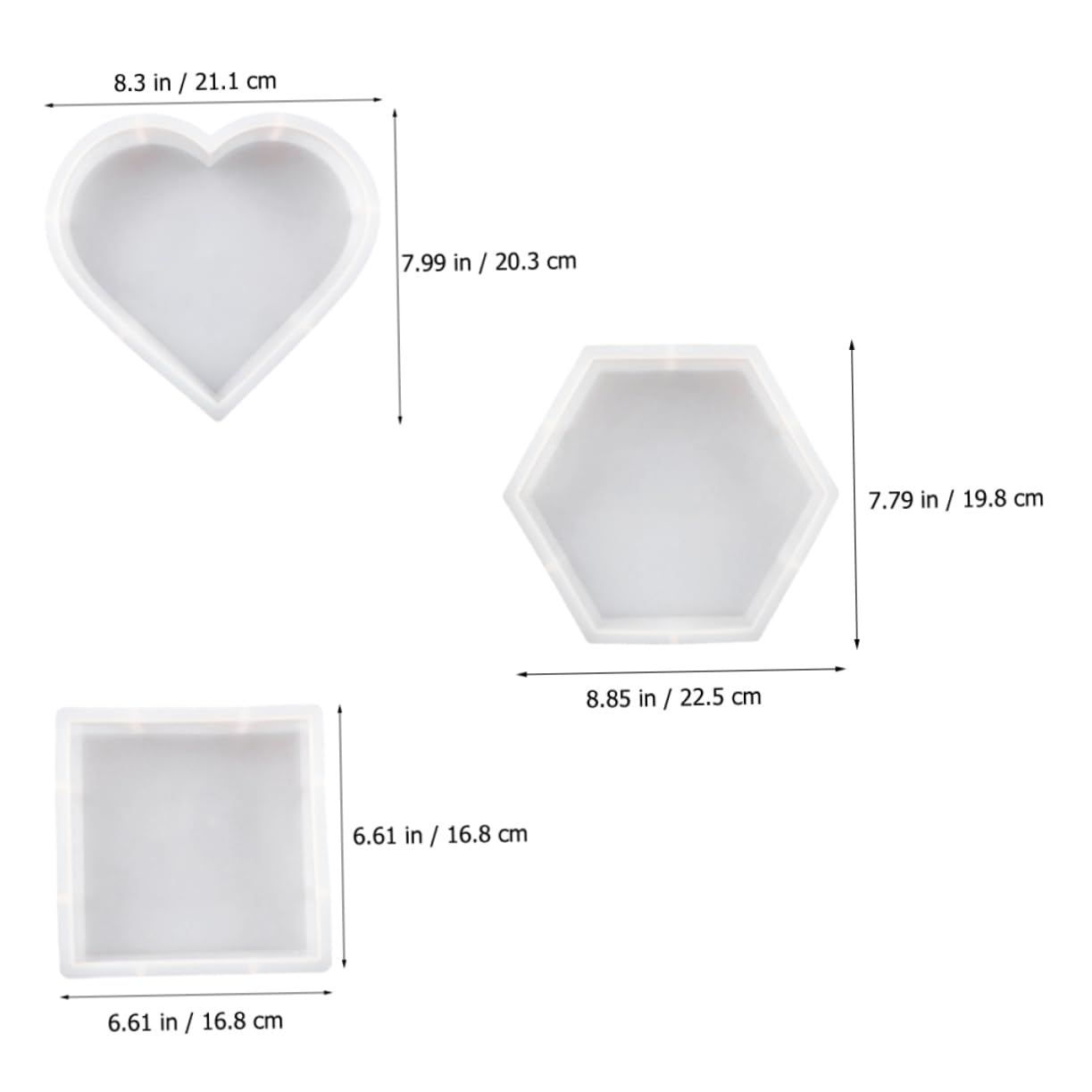 Homoyoyo 3 Stück Silikon Gießformen für Resin Bastelarbeiten mit Herz, Sechseck und Viereck Flexible und Leicht Entformbare Epoxidharz Formen für Selbstgemacht Dekoration