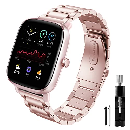 Syxinn Correa para Amazfit GTS 2 Mini/GTS 2/GTS 2e, Amazfit GTS 4/GTS 4 Mini/GTS 3/GTS 3 Mini 20mm Correa Acero inoxidable Pulsera para Amazfit Bip 3/Bip 3 Pro/Bip S/Bip U/Bip Lite para Mujer Hombre