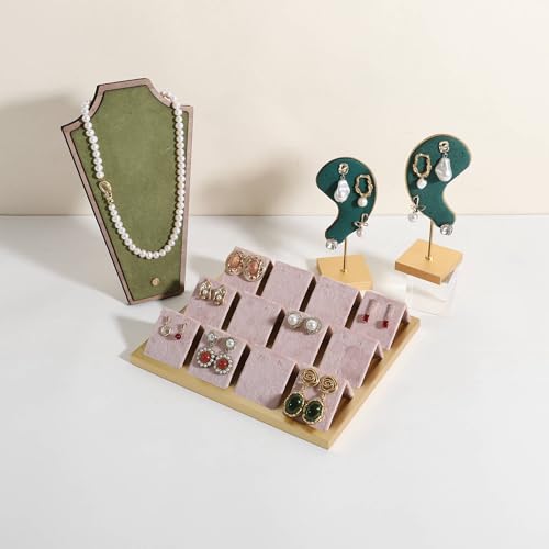 GemeShou Golden coated earring display stand for selling, velvet stud earring holder for jewelry display, Jewlery earring storage organizer tray, studs holder jewelry organizer【Earring holder-Pink】 by GemeShou - Image 7