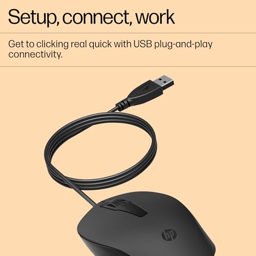 HP 150 Wired Mouse- Elegant Ergonomic Design, 1600 DPI Optical Tracking, USB Plug & Play / 3 Years Warranty (240J6AA), Black - Image 4
