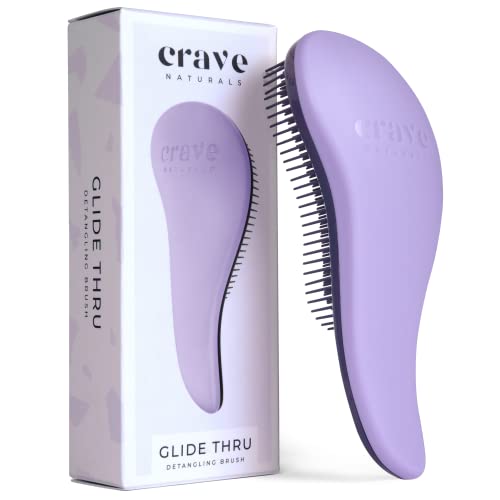 Crave Naturals Glide Thru Detangling Brush for Natural, Curly, Straight, Wet or Dry Hair – Gentle Detangler Brush Styling Tool for Adults, Kids, Toddlers and Little Girls – 7.5 x 3 in, Purple