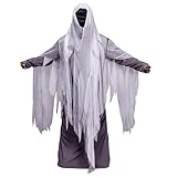 Mens Halloween Costume Grim Reaper Ghost Scary Hooded Robe Tattered Cloak Long Dress Cosplay Party Lightweight