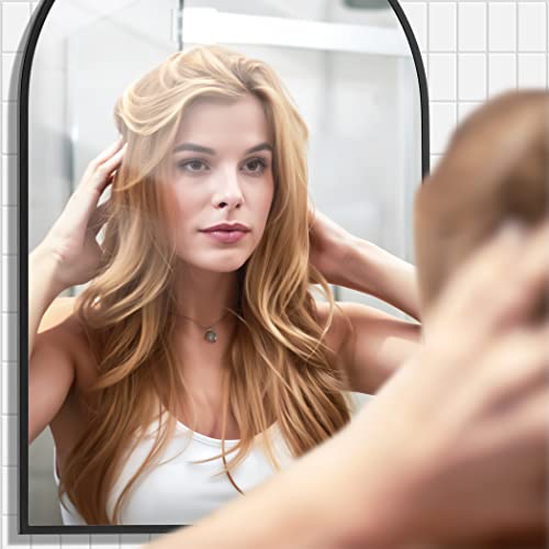 Forbath Arched Wall Mirror, 20"X28" Bathroom Mirror Wall Mounted Modern Black Aluminum Alloy Frame Decor Dresser Mirror For Bedroom Living Room Entryway, Hanging Or Leaning Against Wall #TOP1