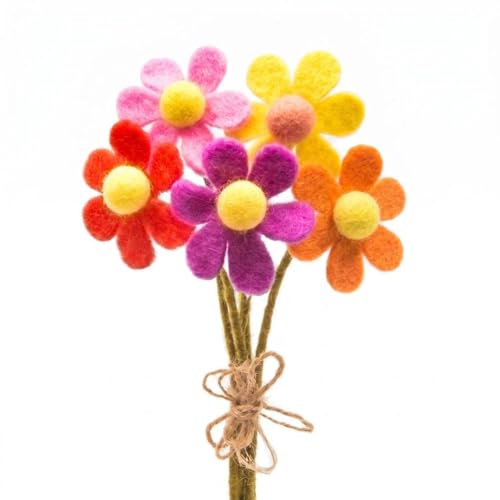 Glaciart One Felt Flowers Artificial Bouquet - 5 pcs | Reusable Washable and Essential Oil Ready Pastel Artificial Flowers w/Bendable Wire Stem | Great as Gift and Home or Event Decorations