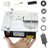 Mini Table Saw, RTOVZON 96W Mini Desktop Electric Saw Cutter 7.1'x5.5', Cut Thickness Adjustable Precision Craft Table Saw with Speed & Angle Adjust 4* Blades, Available for Wood/PCB/Acrylic/Plastic