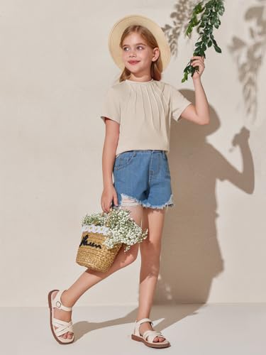 Image of Haloumoning Girls Pleated T Shirts Kids Summer Short Sleeve Fashion Tops Tees 5-14 Years