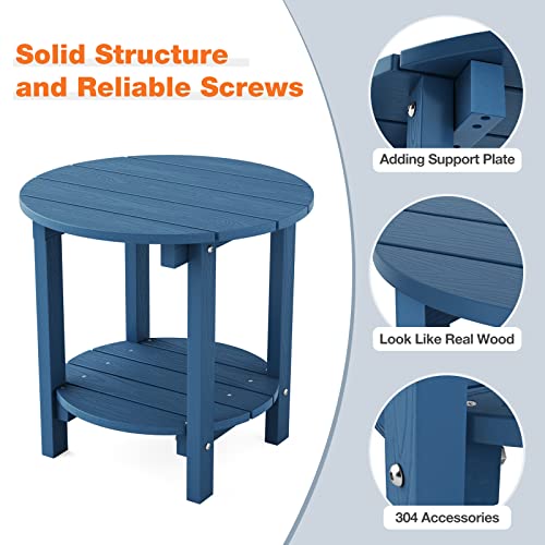 Yefu Adirondack Side Table, Double Outdoor Side Table, Poly Lumber End Table, Weather Resistant For Indoor, Patio, Pool, Porch, Backyard-Navy #TOP3