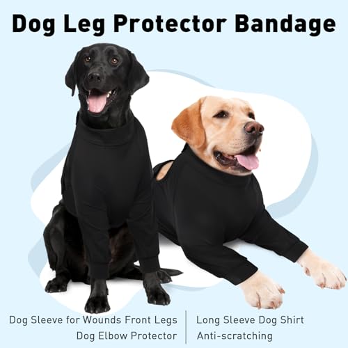 Image of ROZKITCH Dog Surgery Leg Sleeve Front Legs, Pet Anti Licking Wound Elbow Knee Elbow Protector, Dog Recovery Suit Cone Collar Alternative for Joint Care ACL CCL Arthritis Sprain Black S