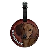 4x4x0.1 Graphics & More Dachshund Wiener Dog Pet Round Leather Luggage Id Tag Suitcase Carry-on, Black