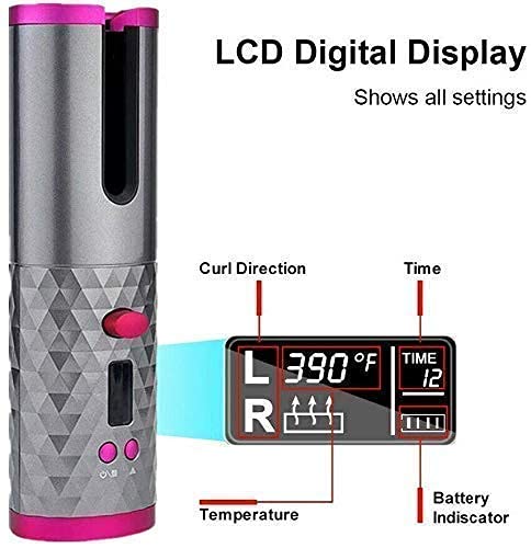 Image of Automatic Curling Iron Wireless Curler LCD Screen Timer 6 Adjustable Temperatures Advanced Quick Heat Ceramic Portable Hair Curler Cordless Iron with Temperature(pack of 1)