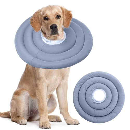 Image of IDOMIK Dog Recovery Collar, Waterproof Soft Dog Cone After Surgery, Comfy Protective Elizabethan Collar Alternative for Dogs Cats, Adjustable Pet Neck Donut Cone Anti-Licking Biting Wounds,Blue,2XL
