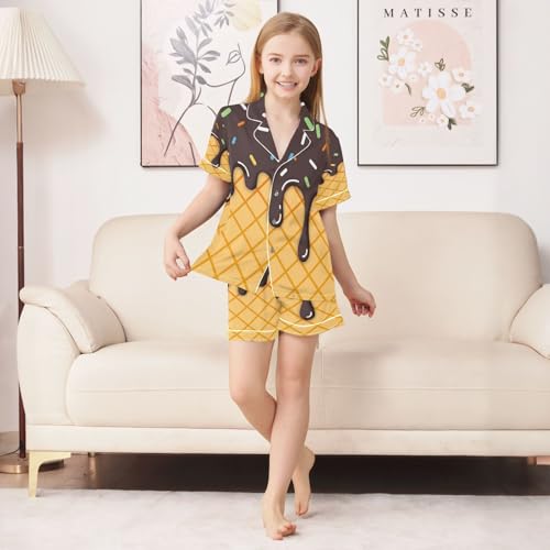 ALAZA Chocolate Ice Cream Stylish Satin Pajamas Set Short Sleeve Button Down Sleepwear Summer Pjs 2 Piece3