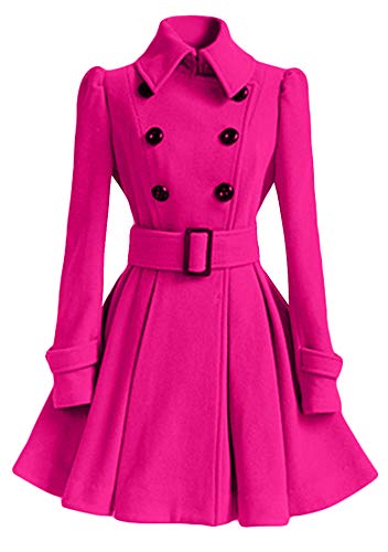 FLITAY Womens Flared Casual Long Sleeve Pea Coat Lapel Double Breasted Mid-Long Jacket Y-Rose M