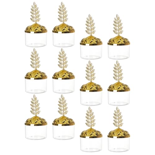 Baluue 12pcs Box Candy Containers with Gold Dome Lids, Plastic Dome Shaped Wedding Party Favor Candy Box for Chocolate, Cakes, Desserts, Snacks