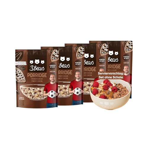 3Bears Porridge - Feiner Kakao I 4x400g veganes Porridge mit Vollkorn-Haferflocken I Mit rein natürlicher Süße und ohne Zusatzstoffe I auch als Oatmeal, Frühstücksbrei oder Overnight Oats